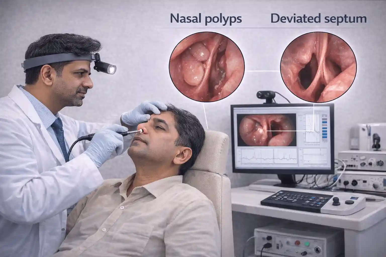 Management of nasal polyps and deviated septum